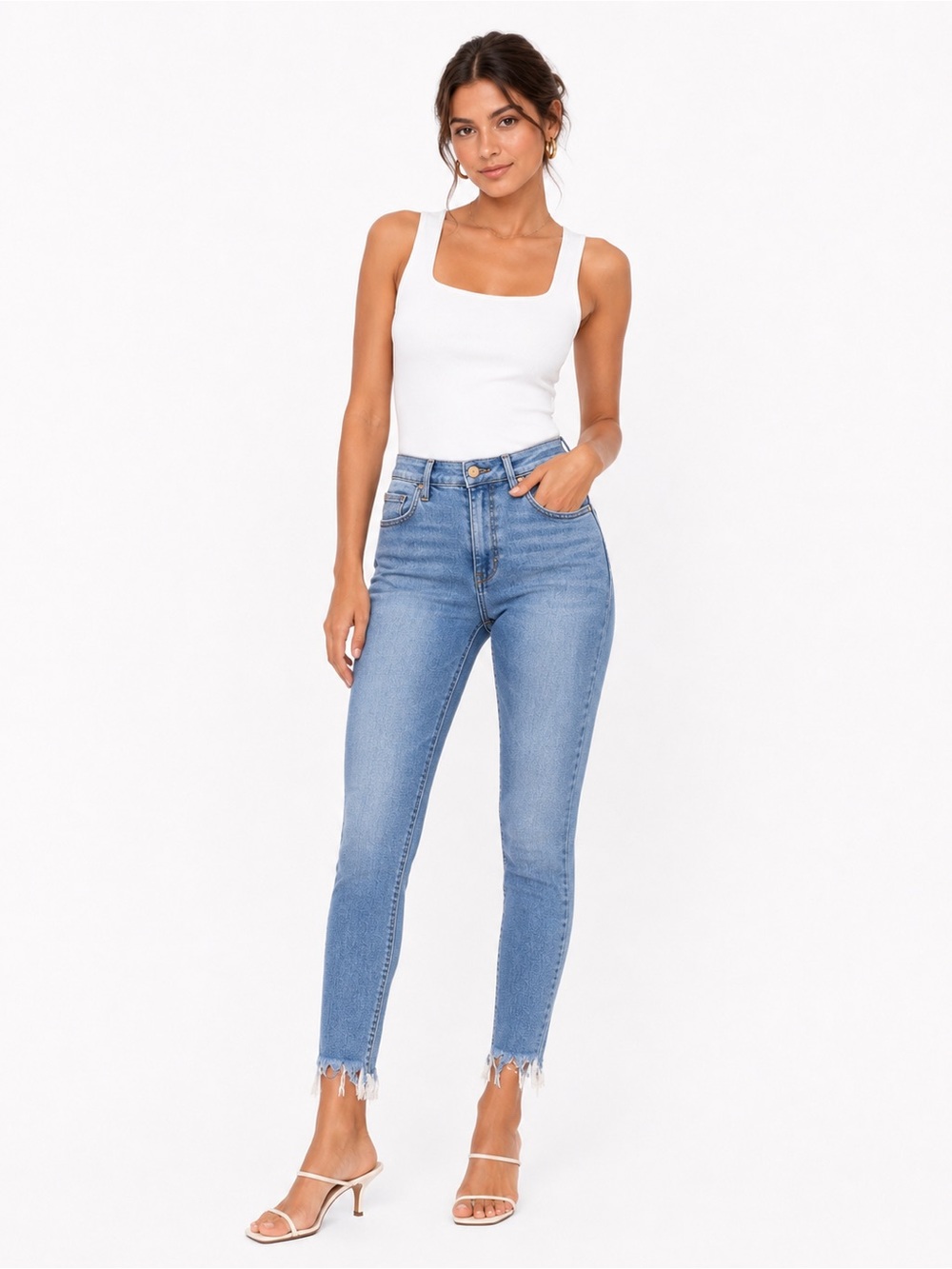 Sam Edelman The Stiletto High Rise Skinny Crop Jeans Frayed Hem Size 29 💛